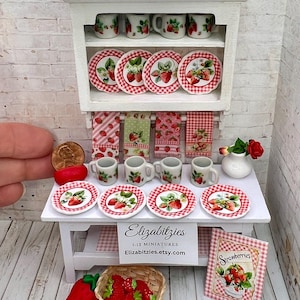 Miniature Strawberry Decorative Dollhouse Plates -or -Mugs -or -Tea Towels… OR combination sets ( set of 4) 1:12 scale