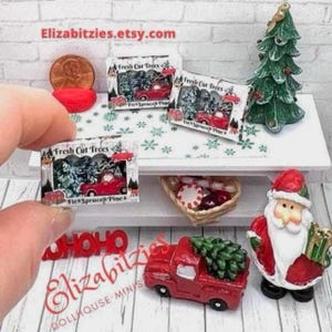 Miniature Dollhouse Christmas Red Truck Box Diorama