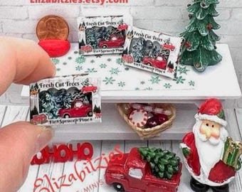 Miniature Dollhouse Christmas Red Truck Box Diorama
