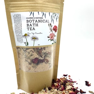 Botanical Bath Tea, Calming Skin Care, Stress Relief Gift, Holiday Gift, Rose, Chamomile, Lavender Flowers