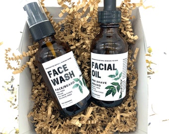 Men's Natural Skincare Gift Set: Tea Tree Face Wash and Beard Oil