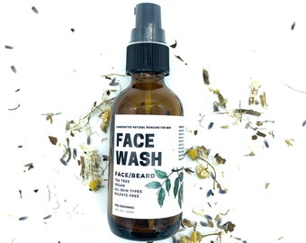 Men's Tea Tree Face and Beard Wash: Vegan Foaming Cleanser