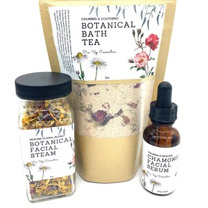 Botanical Skincare Trio, Calming Skin Care, Stress Relief Gift, Holiday Gift, Rose, Chamomile, Lavender Flowers