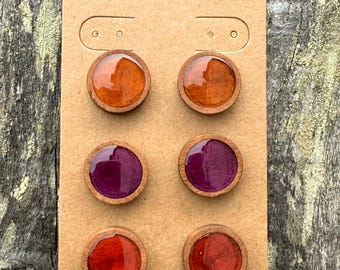 Resin Wood Stud Earrings Set: Handmade Artisan Jewelry - Ember Collection, Westlake Collection