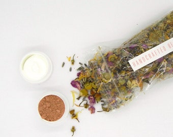 Vegan Skincare Sample Set: Lavender Cream, Rose Clay Mask, Botanical Facial Steam