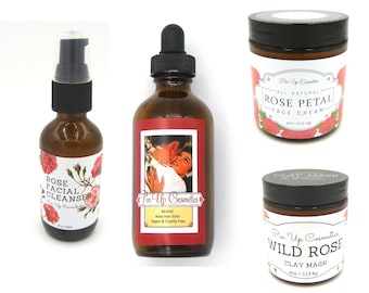 Vegan Rose Skin & Haircare Gift Set, Rose Clay Mask, Hair Elixir