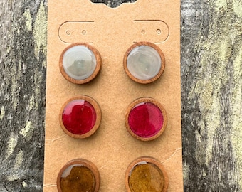 Resin Wood Stud Earrings Set: Handmade Artisan Jewelry, Westlake Collection