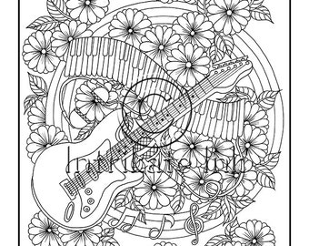 Guitar coloring page | Etsy