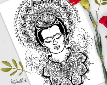 Frida Kahlo Printable Wall Art — Feminist Quote Line Art Print, Instant Download