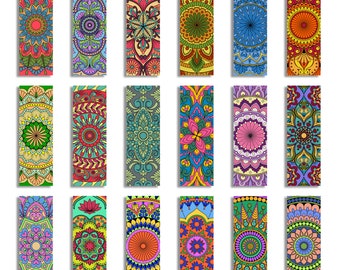 18 Indian Mandala Bookmarks Printable — Bookmark Sheet for Book Lovers, Instant Download PDF