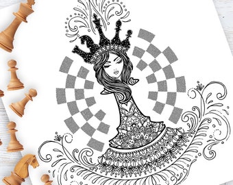 Queen Crown Printable Wall Art — Empowering Women Line Art Print, Instant Download