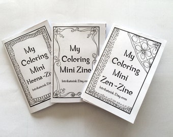 Mini Zine Coloring Books Printable — Set of 3 Foldable Pocket Booklets, Instant Download PDF