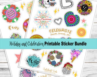 Holiday and Celebration Printable Stickers — Festive Print & Cut Sticker Bundle, Instant Download