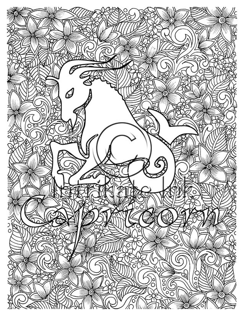 Download Capricorn Coloring Page Zodiac Sign Birtday Month | Etsy