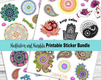 Mandala Meditation Printable Stickers — Zen Print & Cut Sticker Bundle, Instant Download