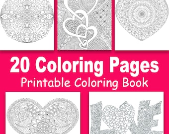 Love Mandala Coloring Book - Detailed and Intricate, Valentine, Zentangle Art, Mandala, Doodle, Meditation, Joy - Digital Download