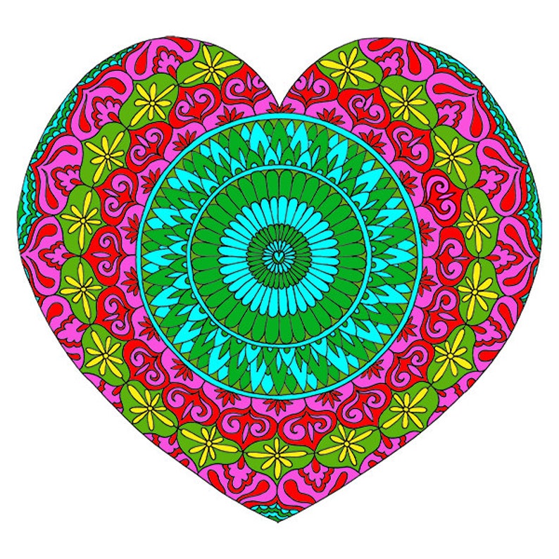 Love Mandala Coloring Page Detailed and Intricate | Etsy