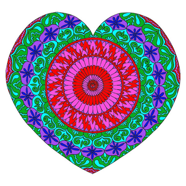 Love Mandala Coloring Page Detailed and Intricate | Etsy