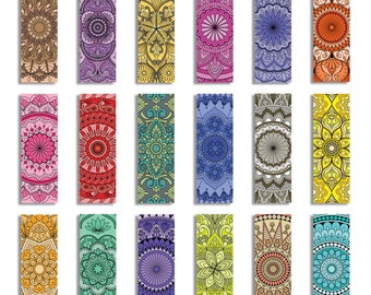 18 Indian Mandala Bookmarks Monochrome — Black & White Printable Sheet, Instant Download PDF