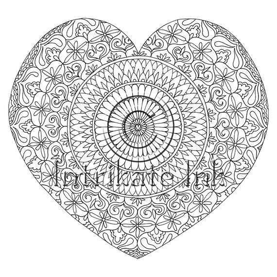 Love Mandala Coloring Page Detailed and Intricate | Etsy