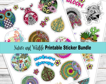 Nature and Wildlife Printable Stickers — Animal Print & Cut Sticker Bundle, Instant Download