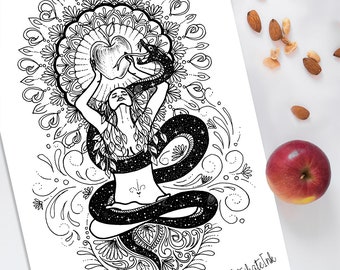 Adam & Eve Printable Wall Art — Forbidden Fruit Line Art, Dark Biblical Decor, Download