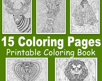 Wildlife Adult Coloring Book — Hand-Drawn Birds & Animals Zentangle Pages, Instant Download PDF