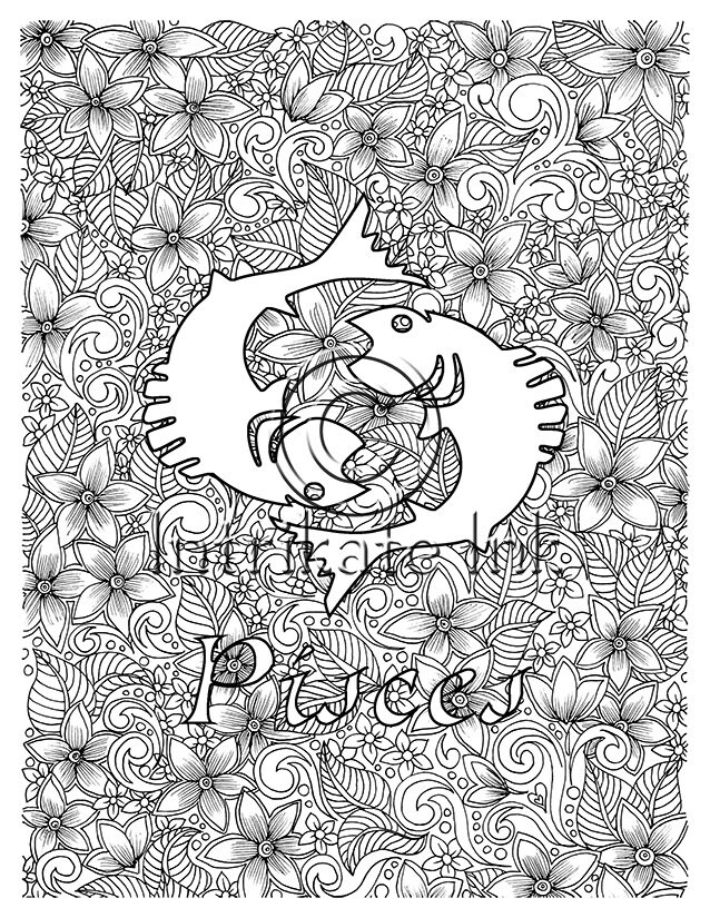 Download Pisces Coloring Page Zodiac Sign Birtday Month February | Etsy