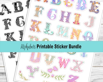 Alphabet Printable Stickers — A to Z Letter Print & Cut Sticker Bundle, Instant Download