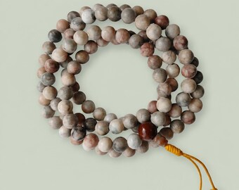 108 Agate Prayer Beads, Natural Stone Meditation Mala Necklace, Handcrafted Nepal Bracelet