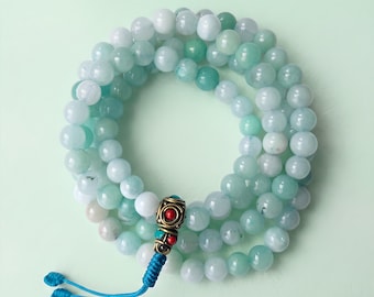 Green Aventurine Mala Necklace 108 Bead Meditation & Prayer Beads Handcrafted in Nepal