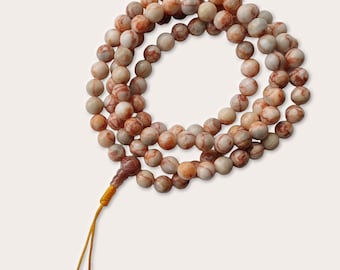 Red Picasso Jasper Mala Necklace 108 Bead Meditation & Prayer Beads Handcrafted in Nepal