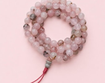 Natural Rose Quartz Mala Necklace – 108 Bead Meditation & Prayer Beads | Handcrafted in Nepal