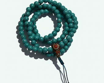 Turquoise 108 Bead Mala Necklace – Handmade Buddhist Prayer Beads for Meditation & Yoga
