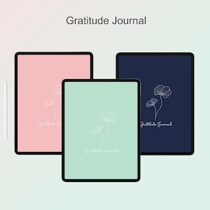Journal de gratitude numérique pour iPad/Android Goodnotes – Planner bien-être 6 mois, hyperlié, anglais, 3 thèmes disponibles