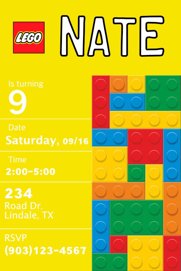 Lego Birthday Invitation Design Etsy