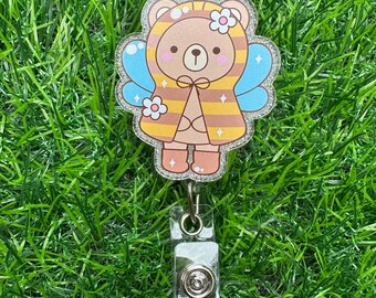 Bumble Bear Badge Reel, ID Clip, ID Holder, Retractable Badge Reel, Nurse ID Holder, Badge Reel, Cute Bear