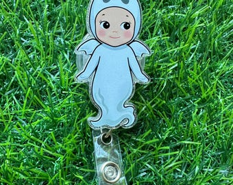 Ghost Baby Badge Reel, ID Clip, ID Holder, Retractable Badge Reel, Nurse ID Holder, Badge Reel, Halloween, Halloween Badge Reel, Ghost