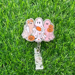 Basic Ghost Badge Reel, ID Clip, ID Holder, Retractable Badge Reel, Nurse ID Holder, Badge Reel, Halloween, Halloween Badge Reel, Ghost