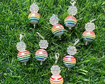 Beaded Badge Reel Charm, Badge Reel Charm, Bubblegum Beads, Badge Reel Accessories, Rainbow Beads, Bead Charm