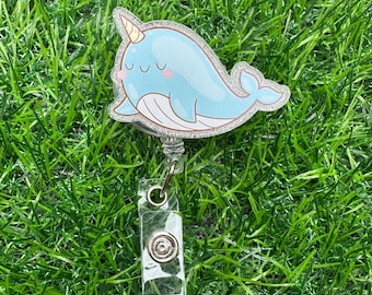 Norwhal Badge Reel, ID Clip, ID Holder, Retractable Badge Reel, Nurse ID Holder, Badge Reel, Cute Norwhal