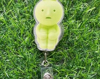 Green Guy with Cat Badge Reel, ID Clip, ID Holder, Retractable Badge Reel, Nurse ID Holder, Badge Reel, Nurse Badge Reel,  Reel