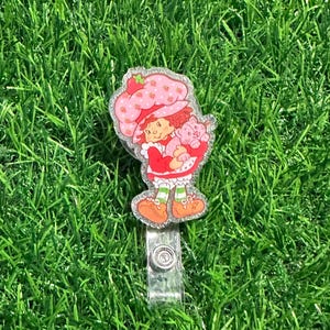 Cartoon Anime Badge Reel, ID Clip, ID Holder, Retractable Badge Reel, Nurse ID Holder, Badge Reel, Strawberry Girl, Strawberry, Vintage Girl