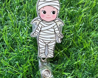 Mummy Baby Badge Reel, ID Clip, ID Holder, Retractable Badge Reel, Nurse ID Holder, Badge Reel, Halloween, Halloween Badge Reel, Mummy