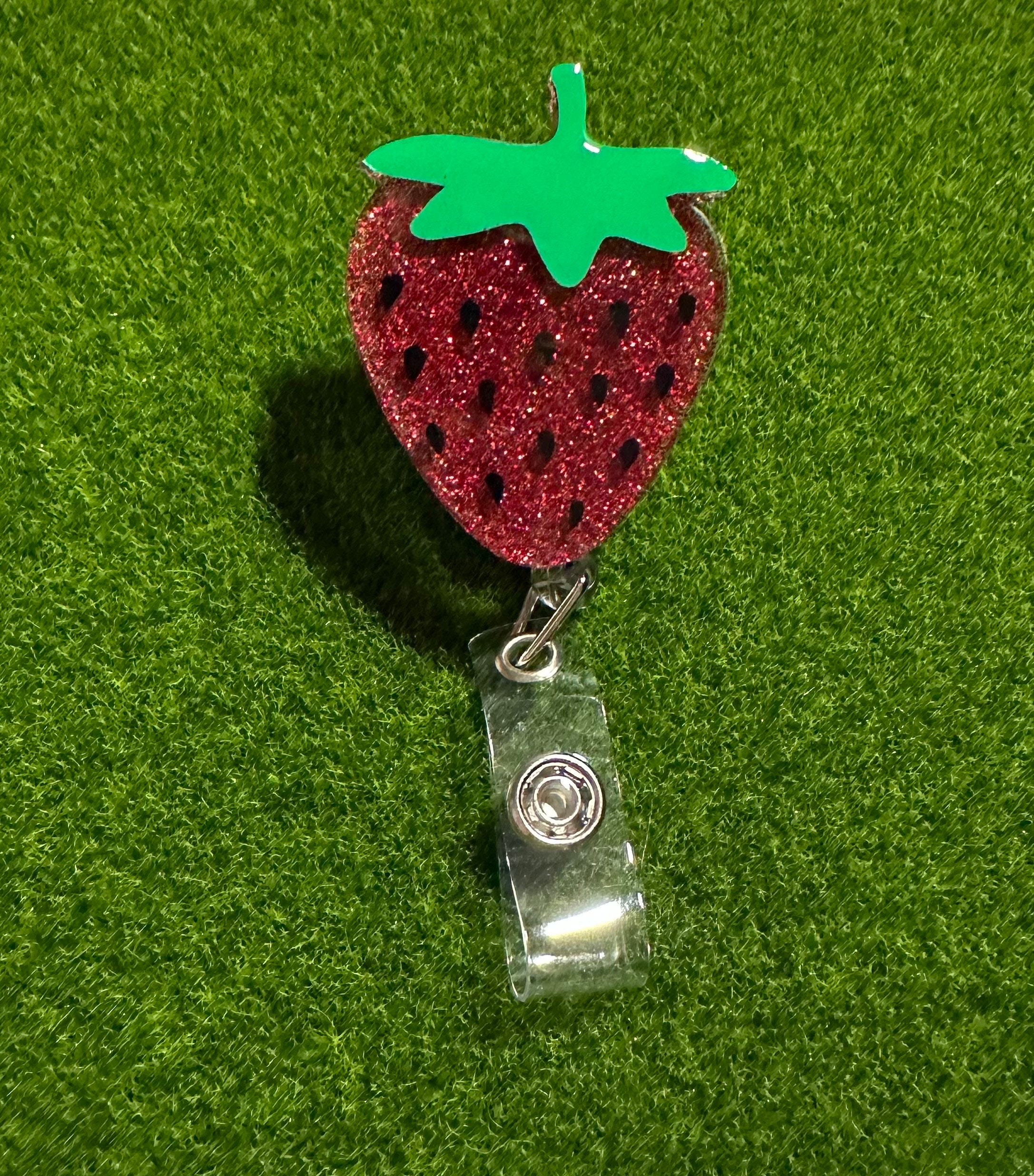 Strawberry Retractable Badge Reel, Rn ID Holder, Glitter Nurse Key Card, Spring Time, Summer Fun, Medical Gift, Fruit Accessories, Dietician