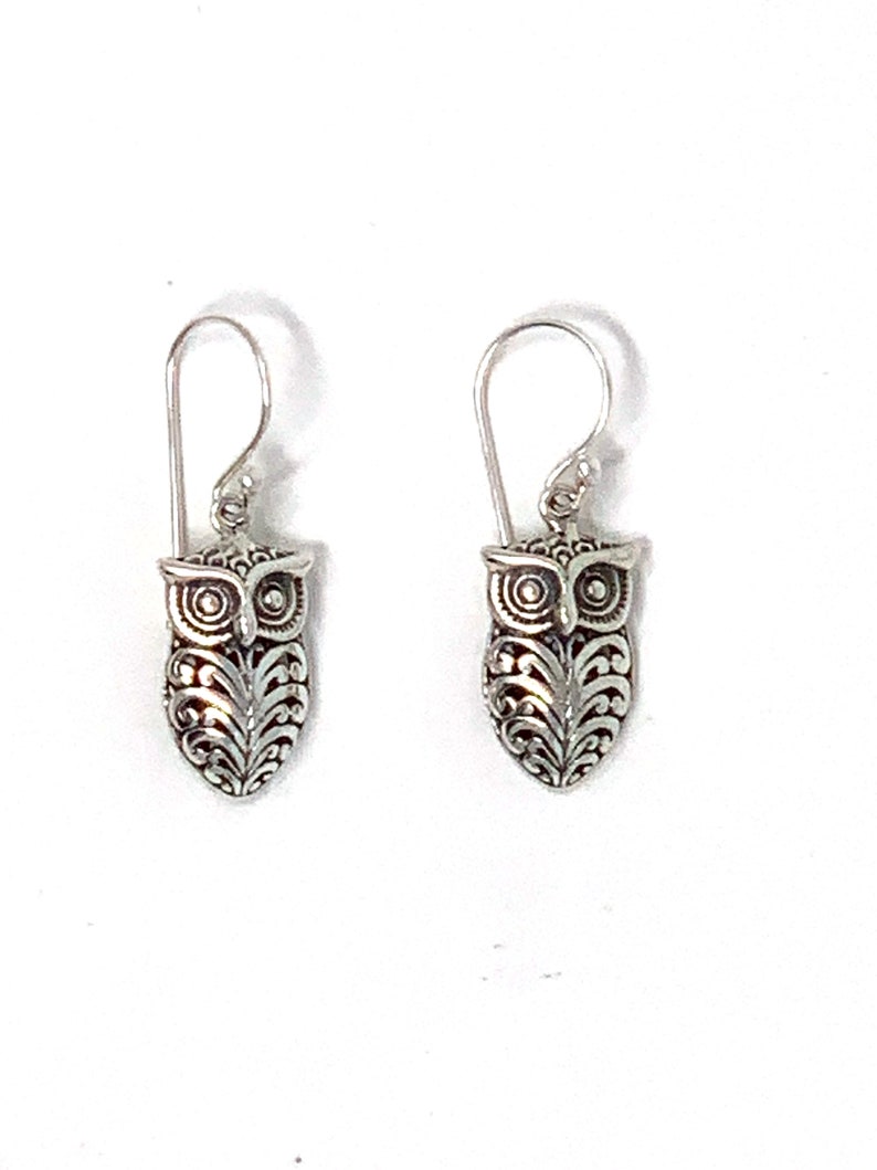 Sterling Silver Owl Dangling Earrings 1.25 Long and 0.40 Wide Weigh 4.20 Grams