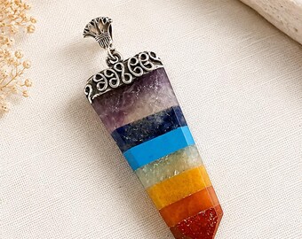 Sterling Silver 7 Chakra Point Pendant, Rainbow Crystal Healing Jewelry