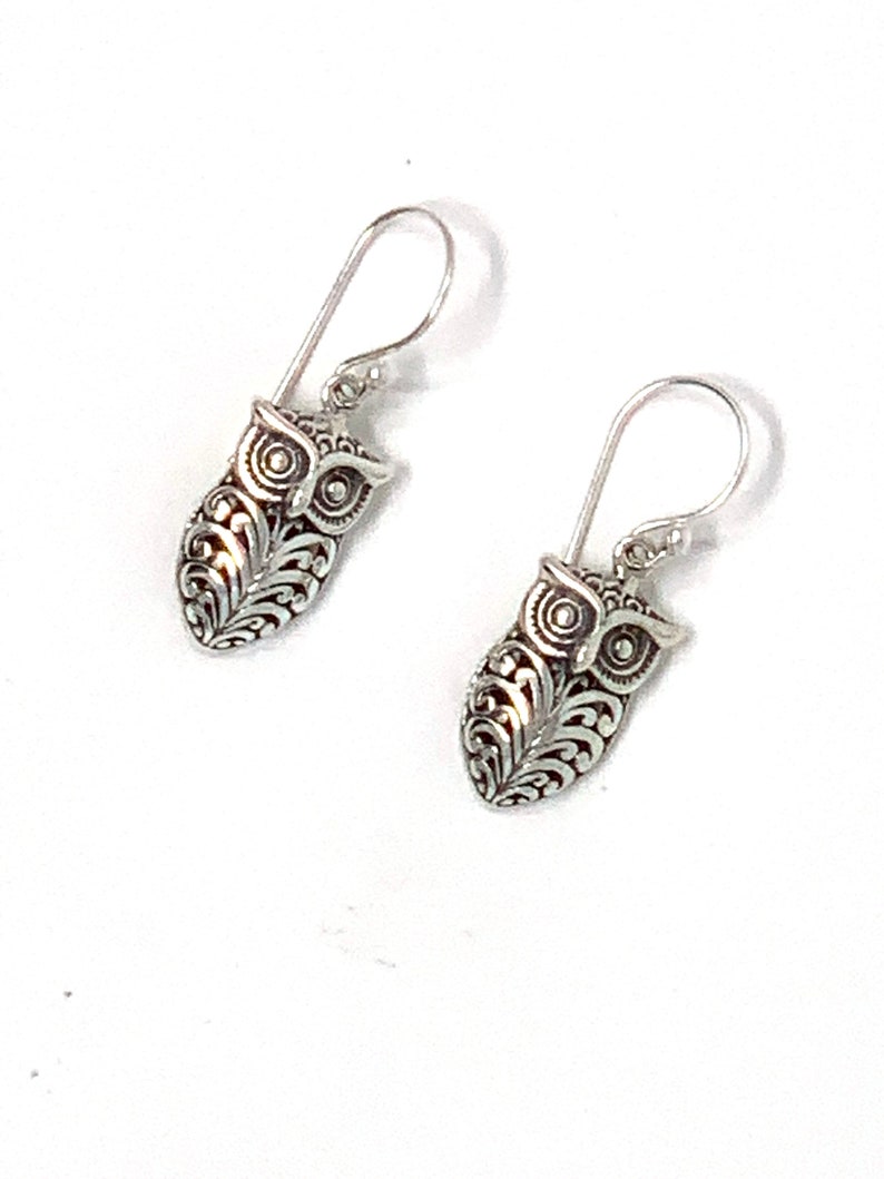 Sterling Silver Owl Dangling Earrings 1.25 Long and 0.40 Wide Weigh 4.20 Grams