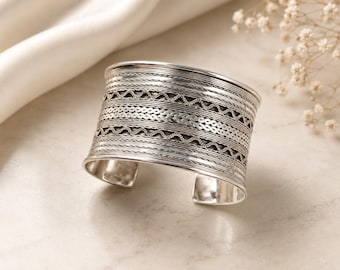 Breites Armband aus Sterlingsilber, geflochtenes Armband, kunstvoll gefertigter Statement-Schmuck