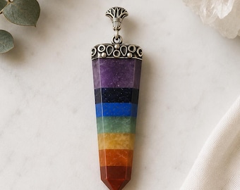 Sterling Silver 7 Chakra Point Pendant, Rainbow Crystal Healing Jewelry